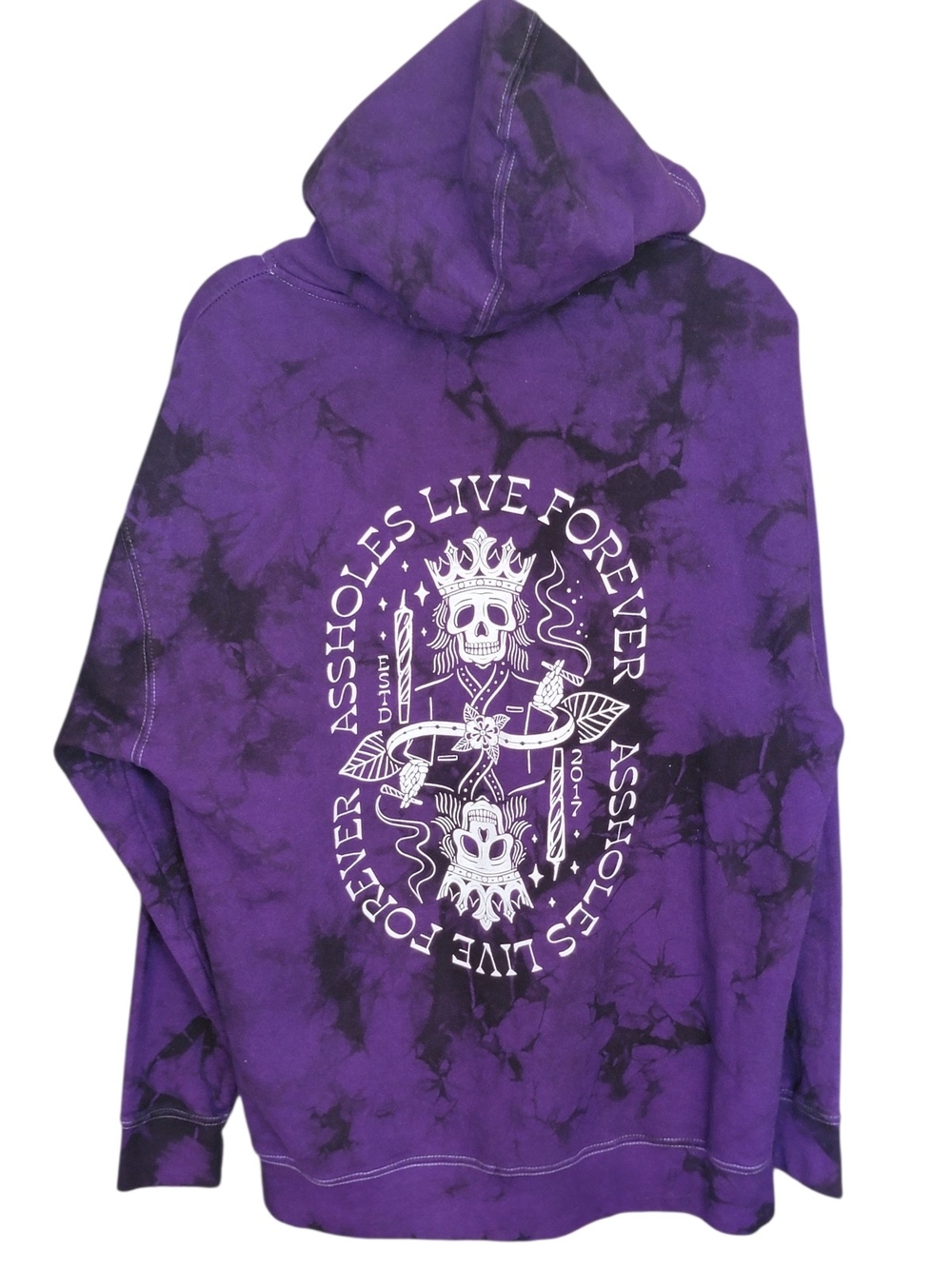 Tie-Dye Purple Graphic Hoodie - 'Assholes Live Forever' Print XL